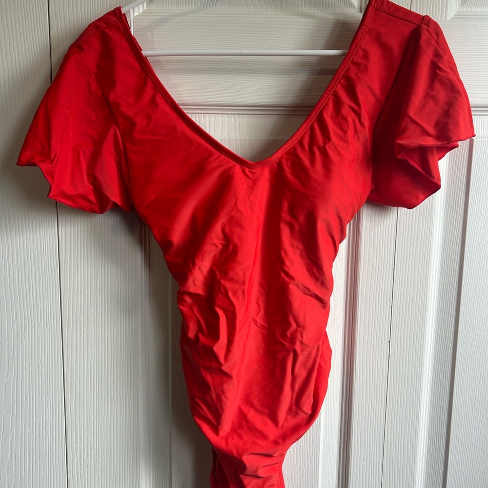 Red V-Neck Swimsuit